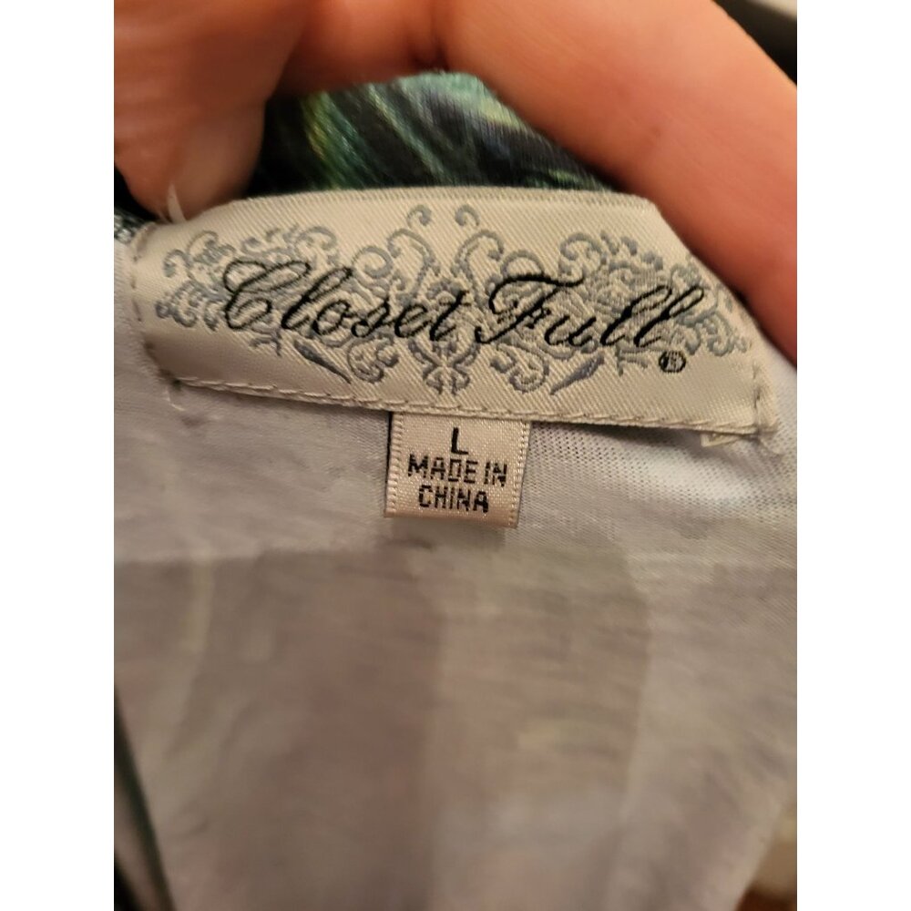 Green/Purple Peacock Print Tunic Rhinestones Handkerchief Hem L Mardi Gras Boho - Picture 9 of 9